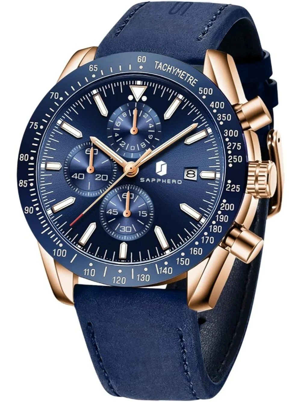 Men's Blue Gold Analog Silicone Strap Chronograph Luminous Designer Casual Watch